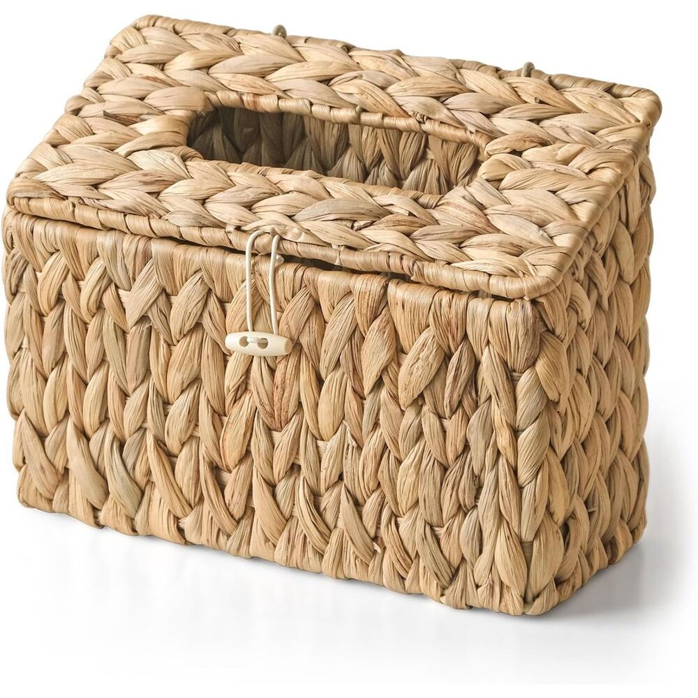 Water Hyacinth Hand Towel Box Cover Wicker Holder Bathroom Countertop Decor